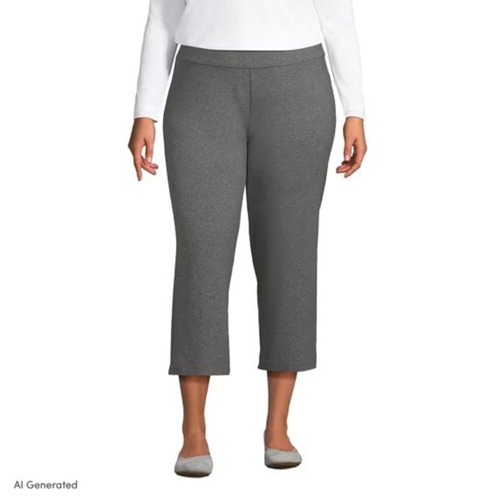 Lands End Pull-On Gray Knit Starfish Crop Capri Pants  L (14-16)  Zip Pocket